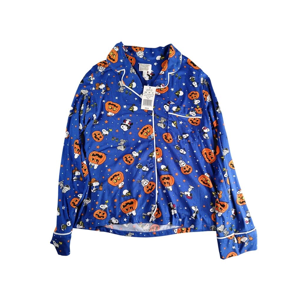 Beauty Sleep Social Snoopy Pajamas Women XS TOP ONLY Halloween Pumpkin